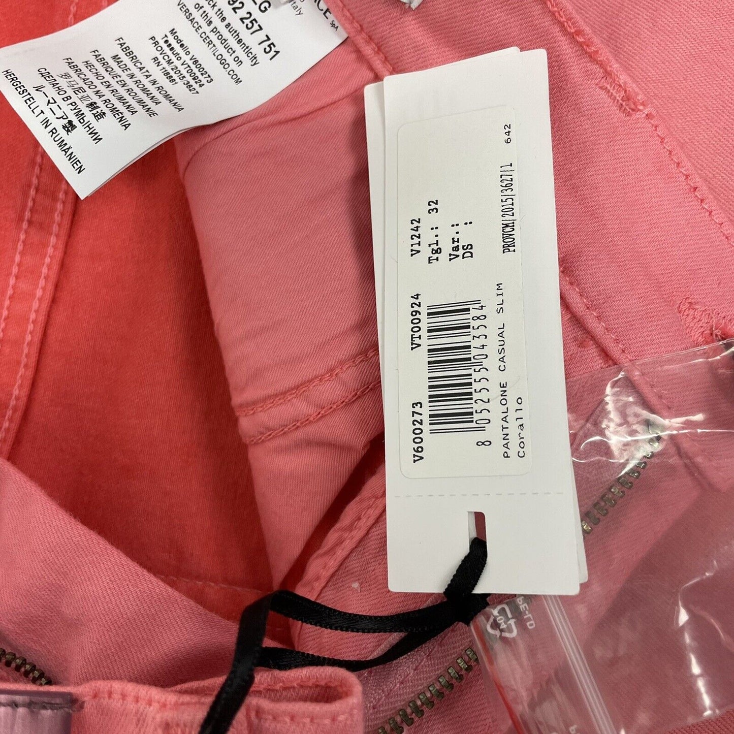 Versace Collection Slim Pink Trousers 32w 34l New With Tags