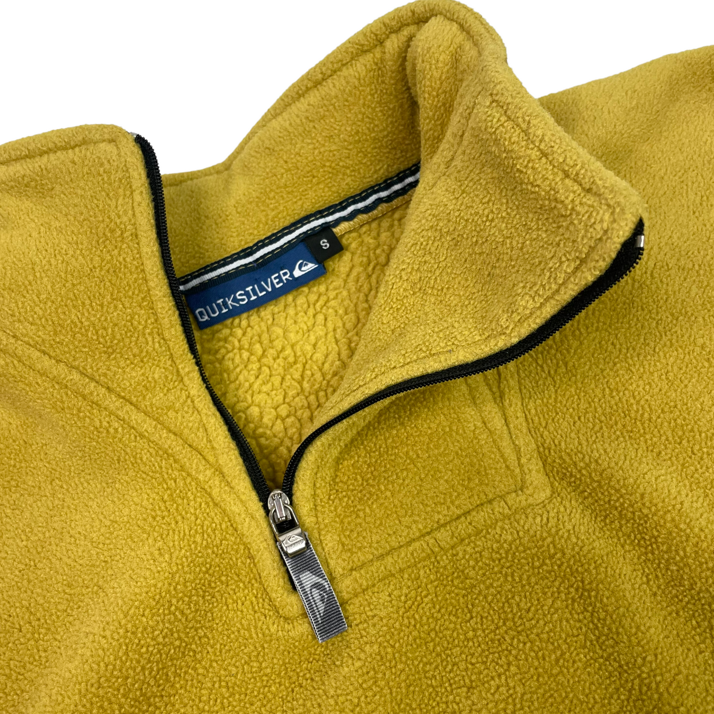 Vintage Quicksilver Fleece Mens Small Yellow Mustard Embroidered Surf Wear