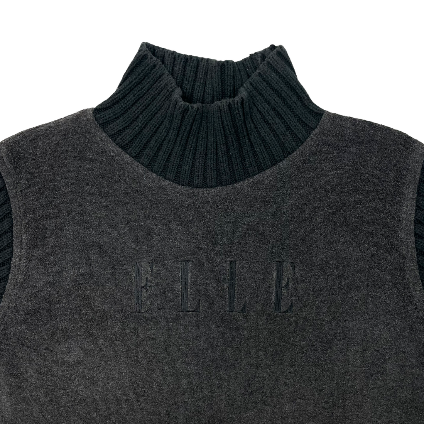 Vintage Elle Funnel Neck Jumper Womens Medium Black And Grey Spellout