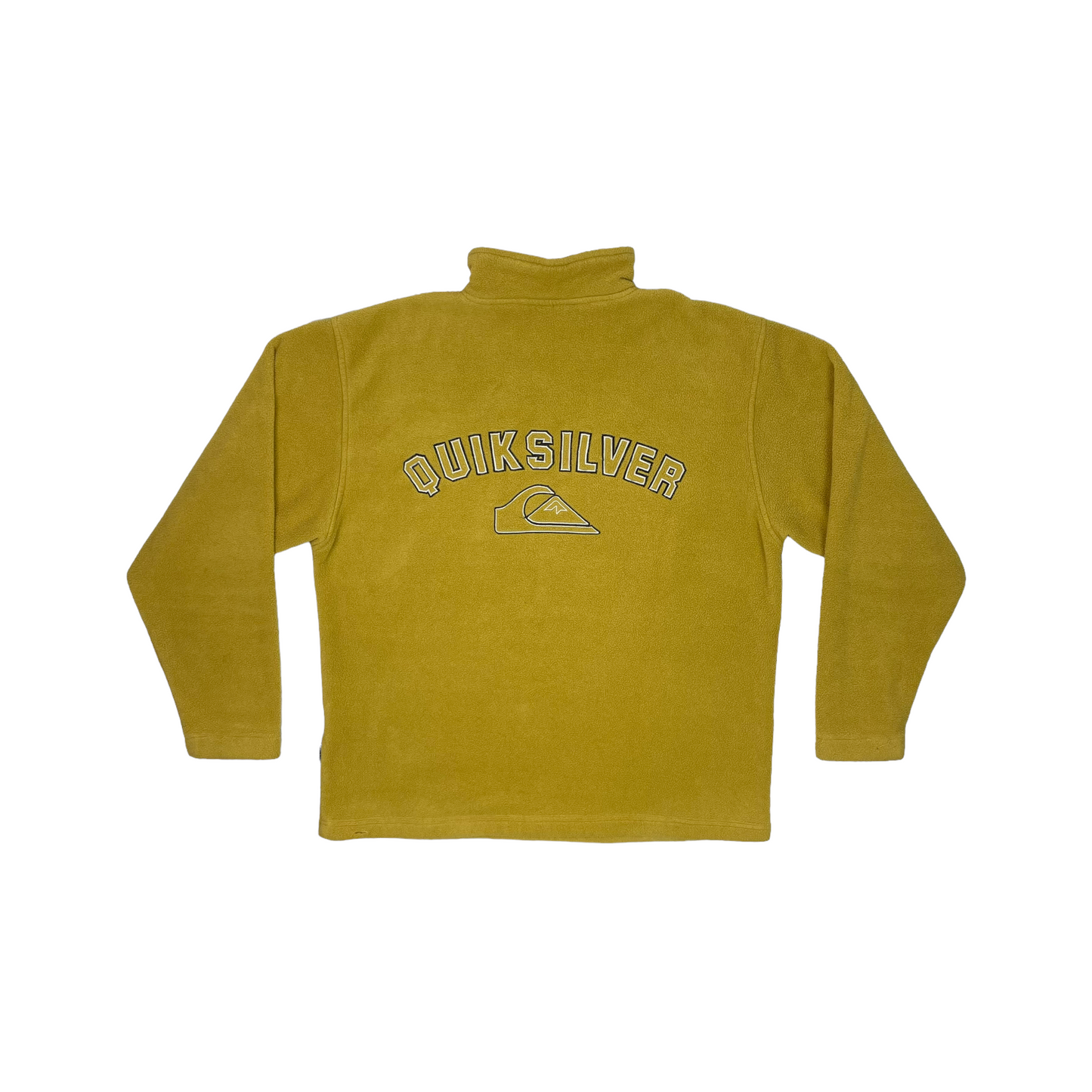 Vintage Quicksilver Fleece Mens Small Yellow Mustard Embroidered Surf Wear