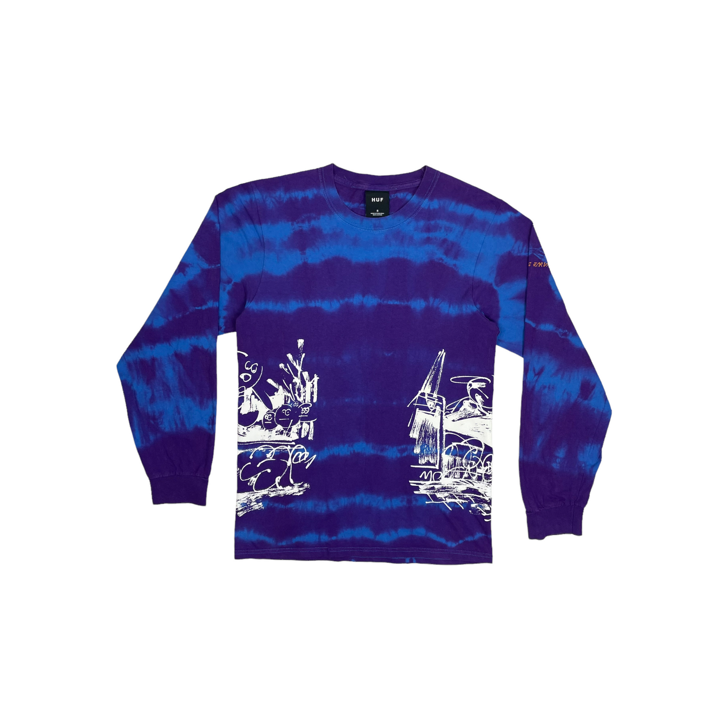 HUF x James Jarvis Long Sleeve T-Shirt Mens Small Tie Dye Blue And Purple