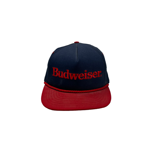 Vintage Budweiser Rope Cap Made In USA Navy Blue And Red