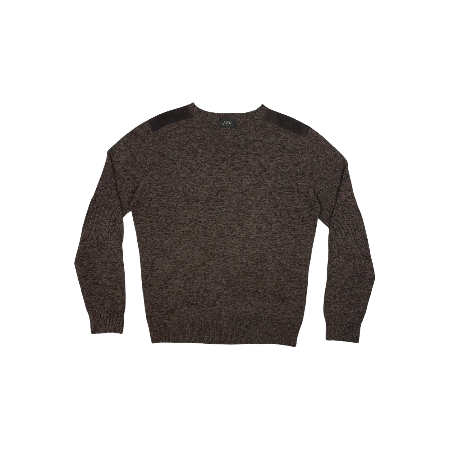 APC Crew Neck Shoulder Patch Jumper Mens Medium Brown Wool/Cashmere Blend