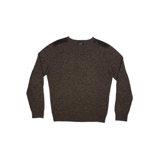 APC Crew Neck Shoulder Patch Jumper Mens Medium Brown Wool/Cashmere Blend