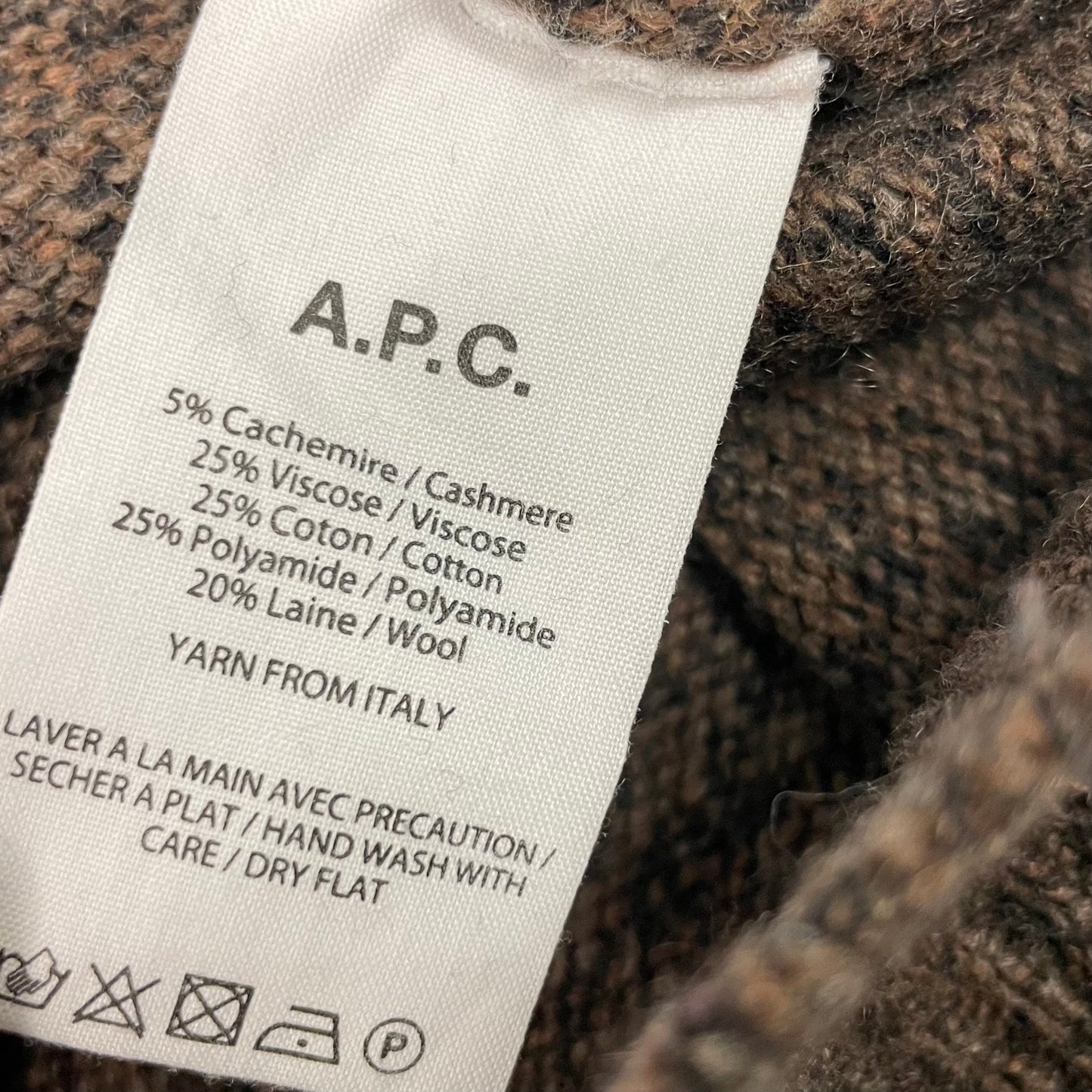 APC Crew Neck Shoulder Patch Jumper Mens Medium Brown Wool/Cashmere Blend