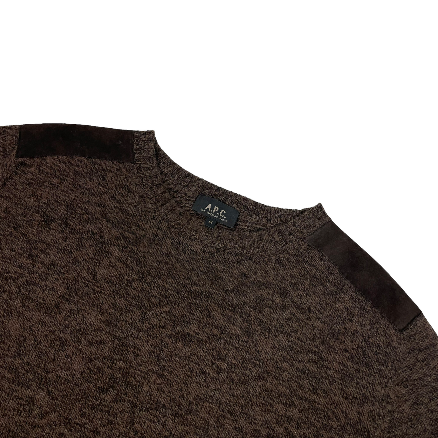 APC Crew Neck Shoulder Patch Jumper Mens Medium Brown Wool/Cashmere Blend