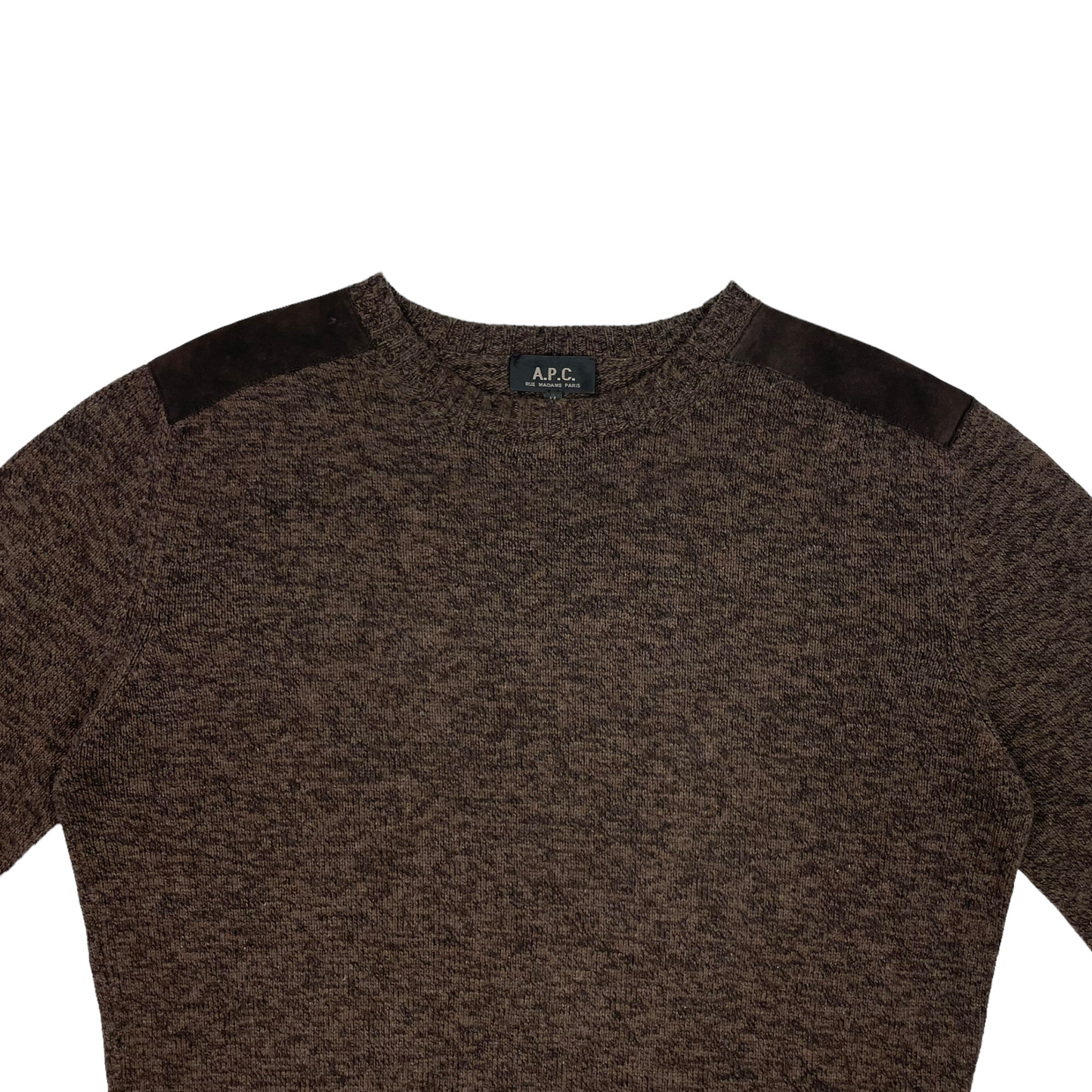 APC Crew Neck Shoulder Patch Jumper Mens Medium Brown Wool/Cashmere Blend